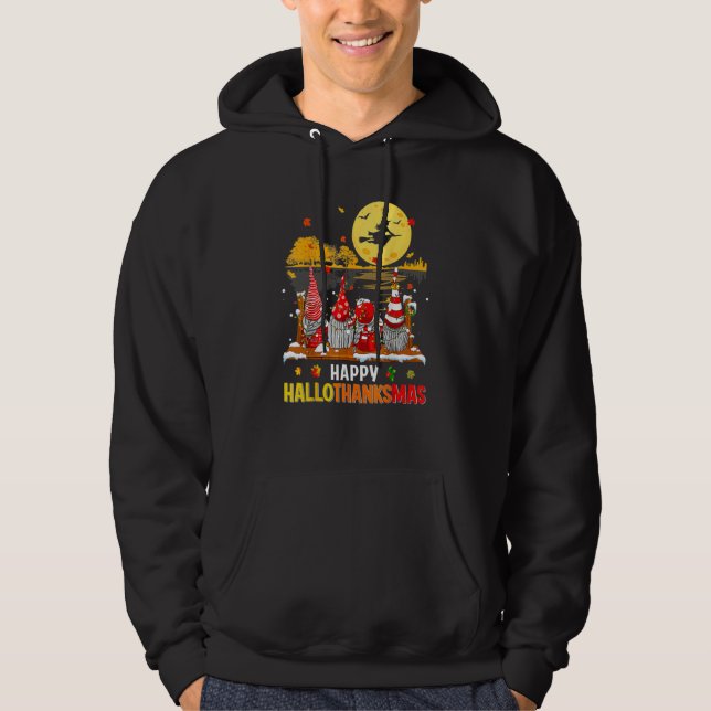 Tomtar Glad Hallothanksmas Halloween Tacksgiving Hoodie (Framsida)