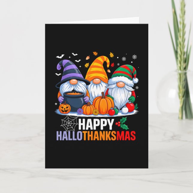 Tomtar Halloween Thanksgiving Christmas Glad Hall Kort (Framsida)