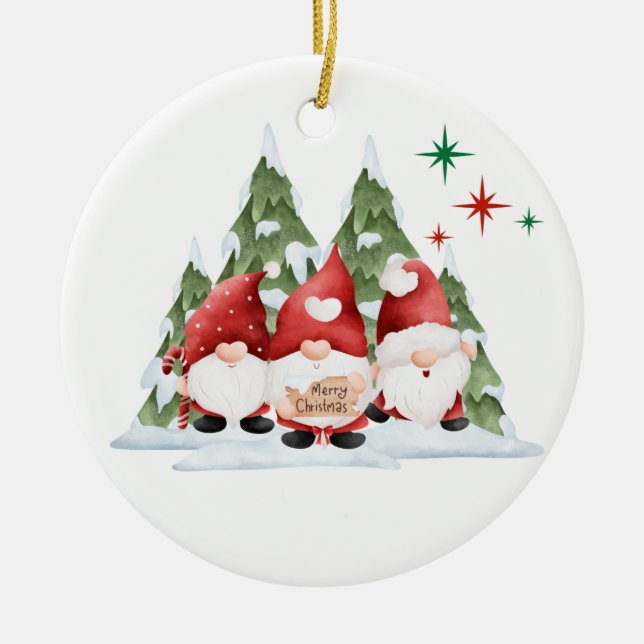 Tomtar önskar er en God Jul på en Julgransprydnad Keramik (Framsidan)