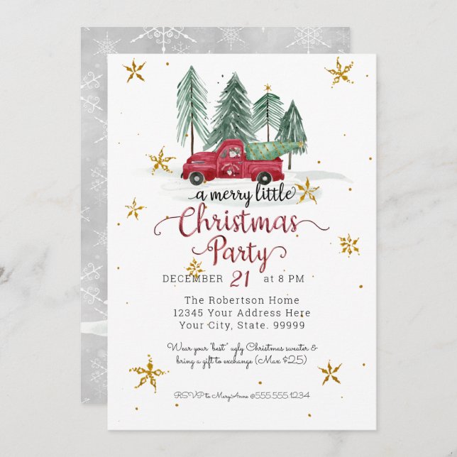 Tomtar Röd Bondbil Glad Liten Julfest Julkort (Fram/baksida)