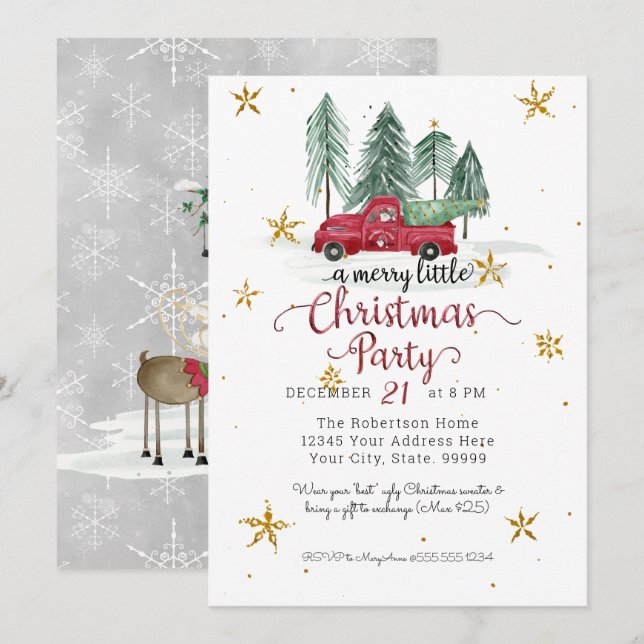 Tomtar Röd Farmfordons Lastbil Glad Liten Julfest Julkort (Fram/baksida)