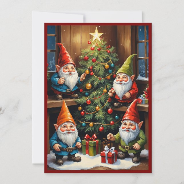 Tomtar Roligt Trendigt Nyckfullt Fantasy Inget Fot Julkort (Framsida)