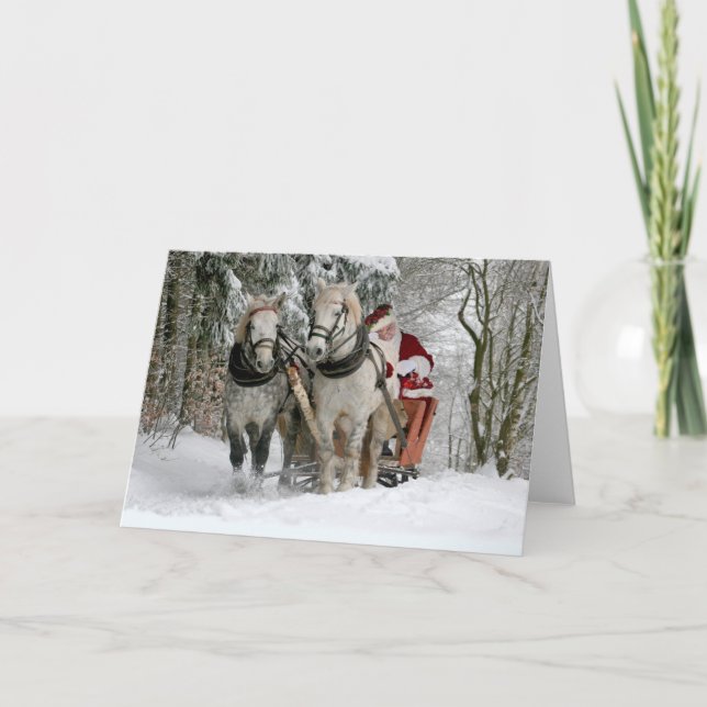 Tomte åker i en hästvagn kort (Framsida)