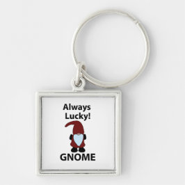 Tomte Alltid Lucky Gnome Fyrkantig Silverfärgad Nyckelring