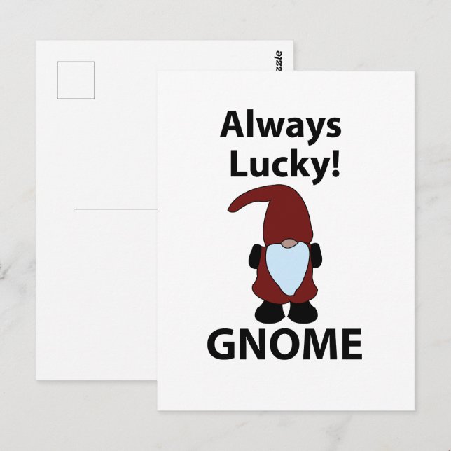 Tomte Alltid Lucky Gnome Vykort (Fram/baksida)