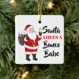Tomte älskar en Bunco-babe rolig anpassad vin Julgransprydnad Keramik