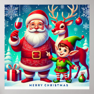 Tomte, Alv och Ren i en Festlig Julstämning Poster