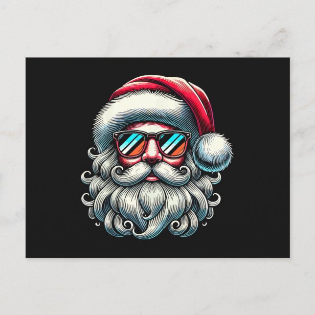 Tomte ansikte retro solglasögon jul vykort (Framsida)