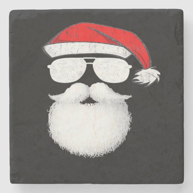 Tomte ansikte solglasögon med hatt skägg jul stenunderlägg (Framsidan)
