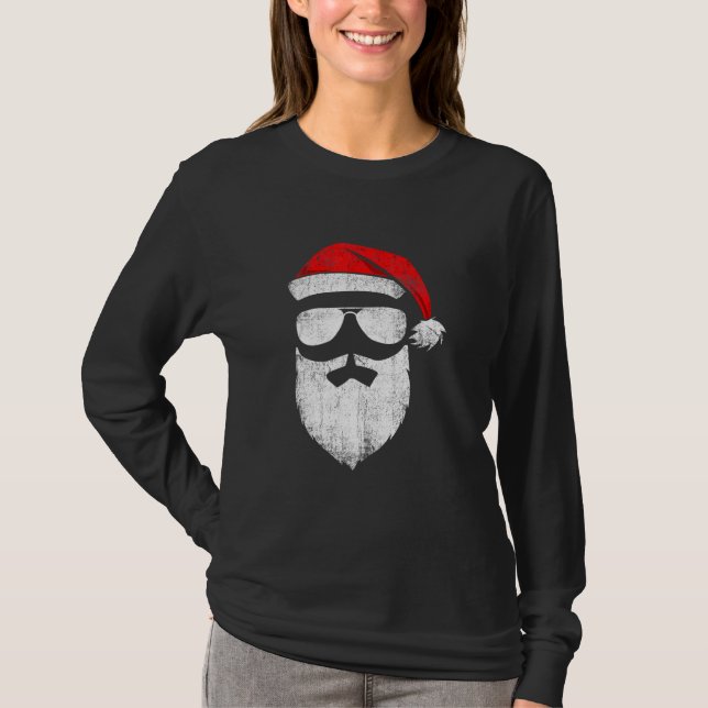 Tomte ansikte solglasögon med hatt skägg jul t shirt (Framsida)