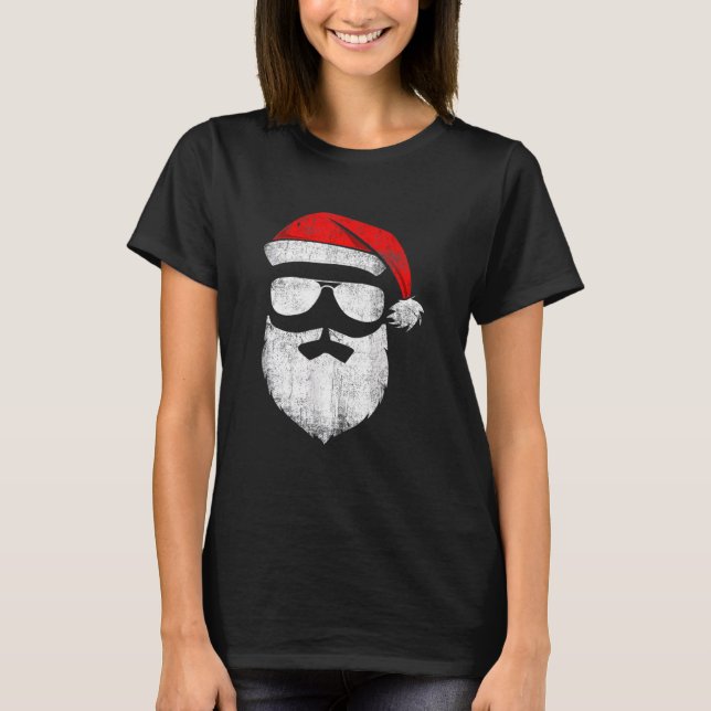 Tomte ansikte solglasögon med hatt skägg jul t shirt (Framsida)