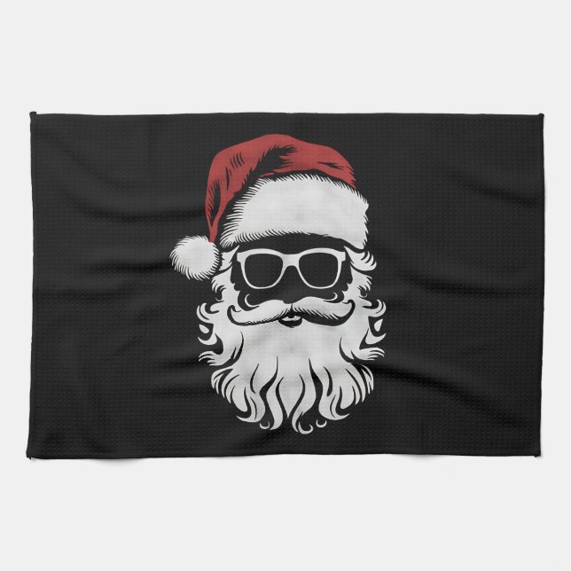 Tomte ansikts solglasögon med hatt skägg Xmas Kökshandduk (Horisontell)