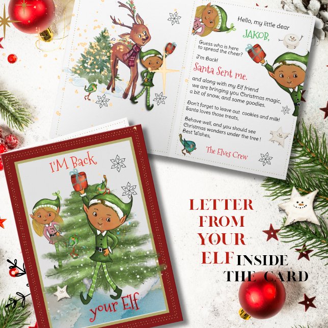 Tomte är tillbaka! Personligt Hej från din Tomte Helgkort (Elf is Back! Personalized Hello form your Elf Holiday Card)