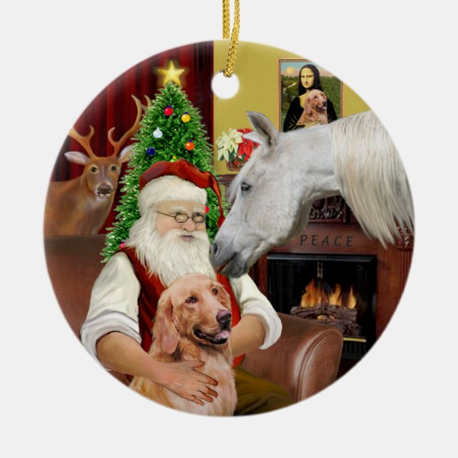 Tomte - arabiskt fullblod och Golden Julgransprydnad Keramik (Framsidan)