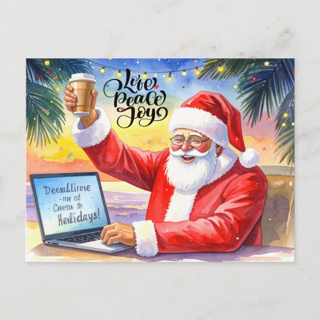 Tomte arbetar på linjen under julledigheten helg vykort (Framsida)