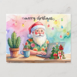 Tomte arbetar på linjen under julledigheten helg vykort