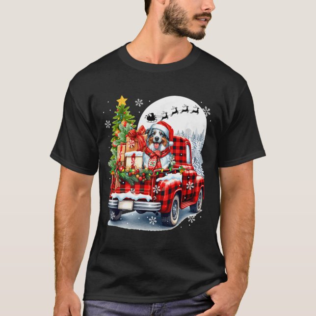 Tomte Australian Shepherd på pickup T Shirt (Framsida)
