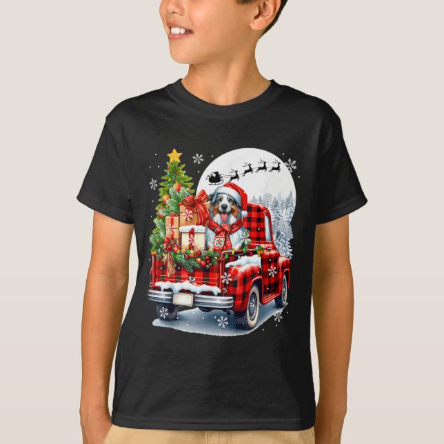 Tomte australisk shepherd på pickup t shirt (Framsida)