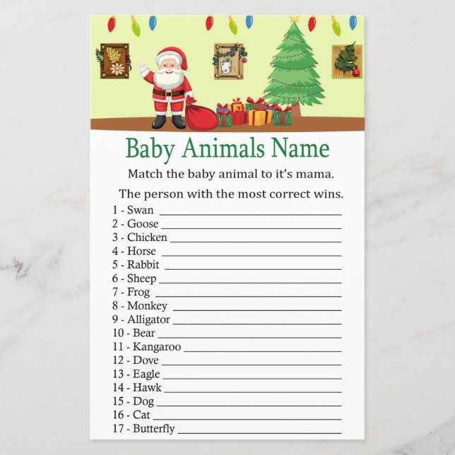 Tomte Baby Djur Namnlek baby shower (Framsida)
