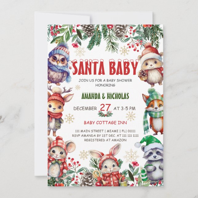 Tomte Baby Jul Babyfirande Inbjudningar (Framsida)