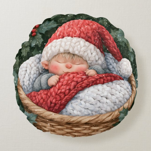 Tomte baby rund kudde (Framsidan)