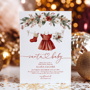 Tomte Baby Shower Flicka Jul Röda Klänning Inbjudningar
