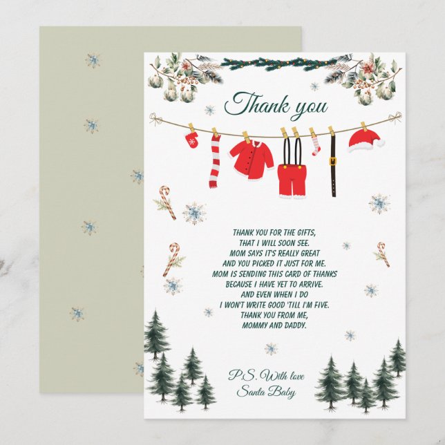 Tomte Baby Shower Jul Tema Tackkort Inbjudningar (Fram/baksida)