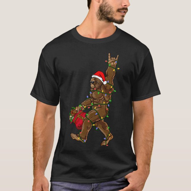 Tomte Bigfoot julbelysning Rock Rolig Sasquatc T Shirt (Framsida)
