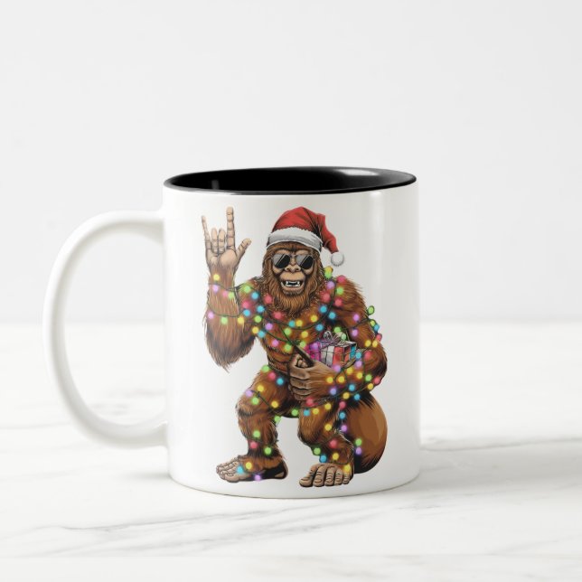 Tomte Bigfoot Julbelysning Rock Rolig  Två-Tonad Mugg (Vänster)