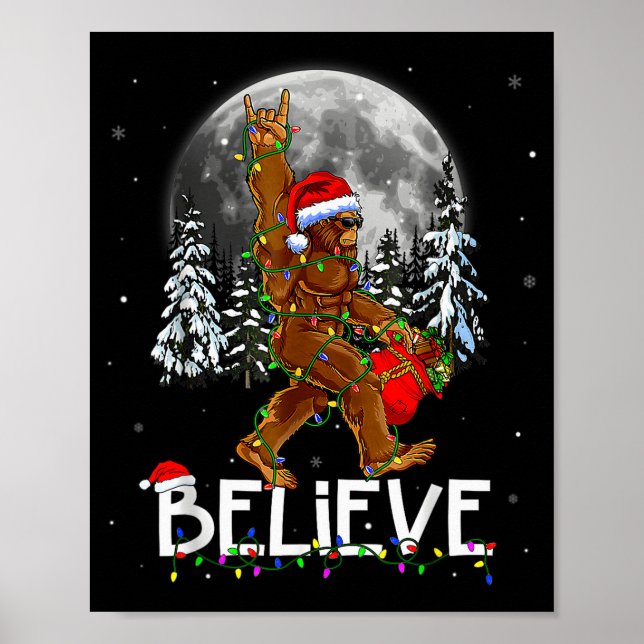 Tomte Bigfoot Julbelysning Rolig Sasquatch Tjej Poster (Framsidan)