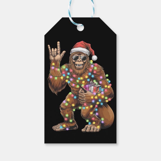 Tomte Bigfoot Julbelysningar Rock Rolig  Presentetikett (Baksidan)
