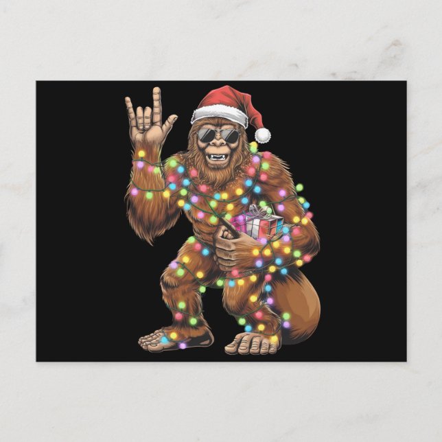 Tomte Bigfoot Julbelysningar Rock Roligt  Vykort (Framsida)