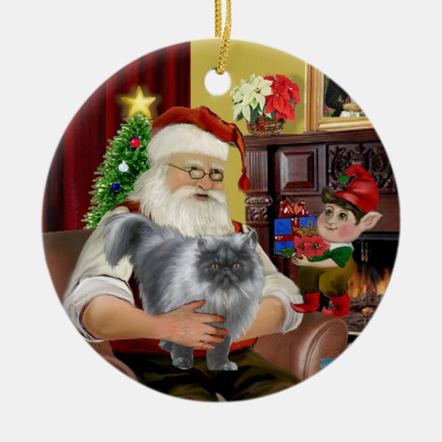 Tomte - Blå rökliknande perserkat Julgransprydnad Keramik (Framsidan)