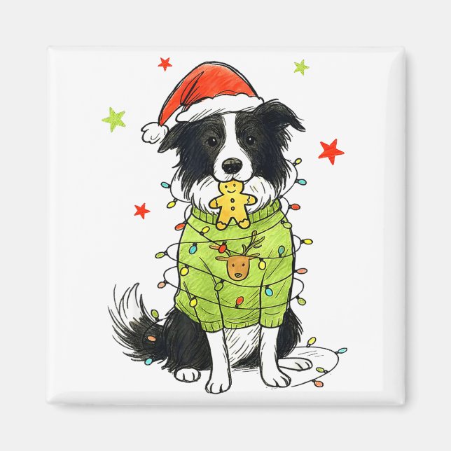 Tomte Border Collie Jul Border Collie Hund Mo Magnet (Framsidan)
