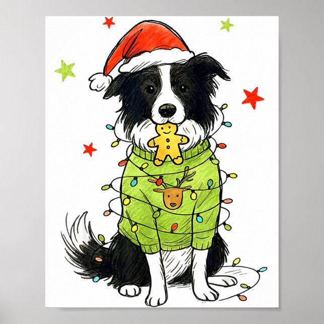 Tomte Border Collie Jul Border Collie Hund Mo Poster (Framsidan)