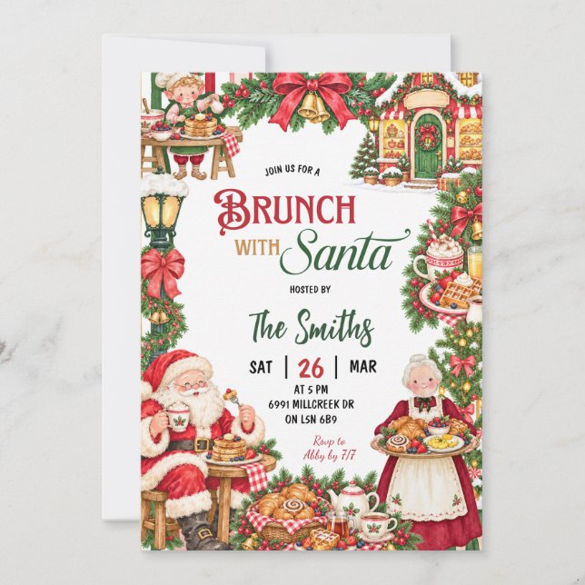 Tomte brunch med Santa julbrunch Inbjudningar (Framsida)