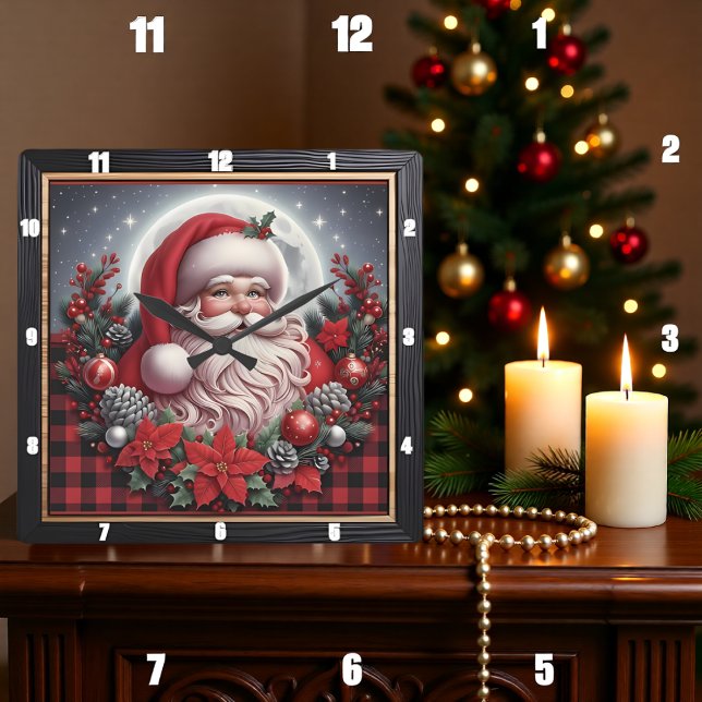 Tomte Buffalo Plaid Fyrkantig Klocka (Skapare uppladdad)