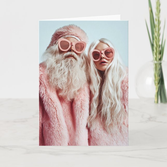 Tomte Chic Mr. & Mrs. Claus Vänder Huvuden på Fest Kort (Framsida)