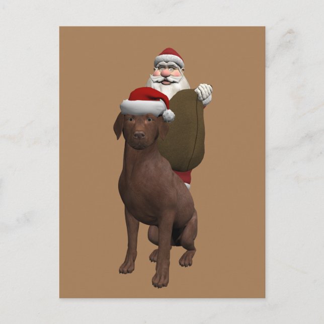 Tomte Claus älskar sin lilla hund Helg Vykort (Framsida)
