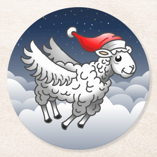 Tomte Claus flygande jul får Underlägg Papper Rund (Framsidan)