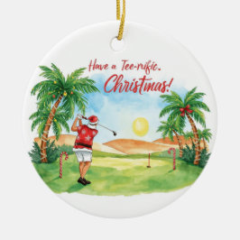 Tomte Claus golfar jul i Florida Julgransprydnad Keramik