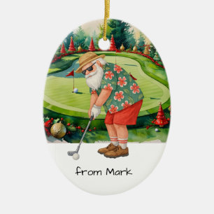 Tomte Claus golfar på golfbana bakgrund Julgransprydnad Keramik