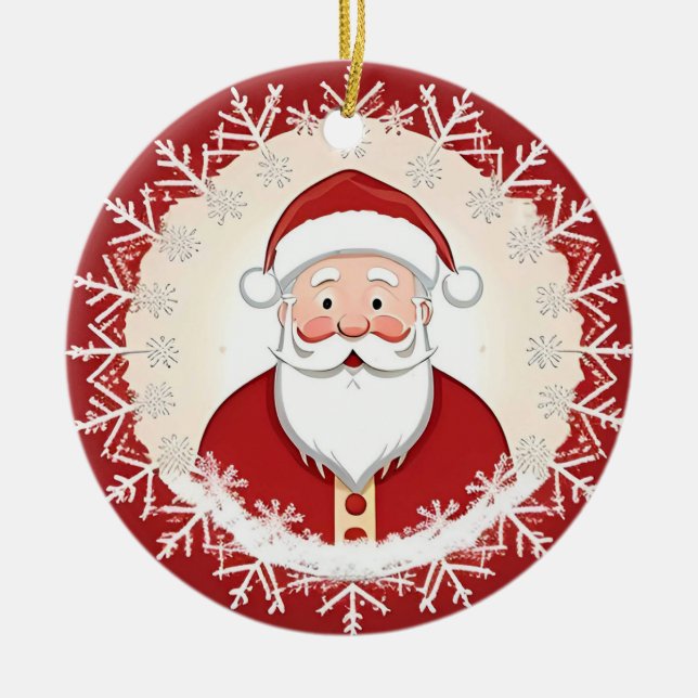 Tomte Claus mitt i snöflingor Julgransprydnad Keramik (Framsidan)