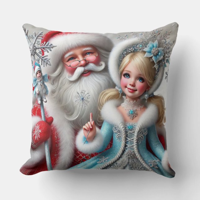 Tomte Claus och Snöjungfrun i en vintersaga Kudde (Framsida)