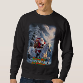 Tomte Claus rider en häst på en svart Lång Ärmad Tröja