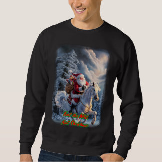 Tomte Claus rider en häst på en svart Lång Ärmad Tröja