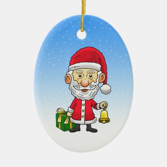 Tomte Claus ringer i klockan på julafton Julgransprydnad Keramik (Framsidan)
