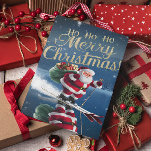 Tomte Claus river skidlöporna Vykort