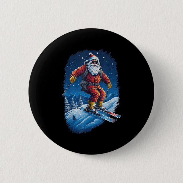 Tomte Claus Sliter Upp Backarna Tomte Skidåkning J Knapp (Framsida)