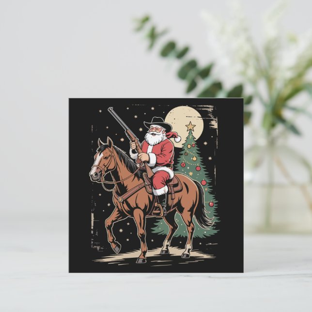 Tomte Cowboy Vintage Julgran Cowboy Älskare  Julkort (Stående Fram)